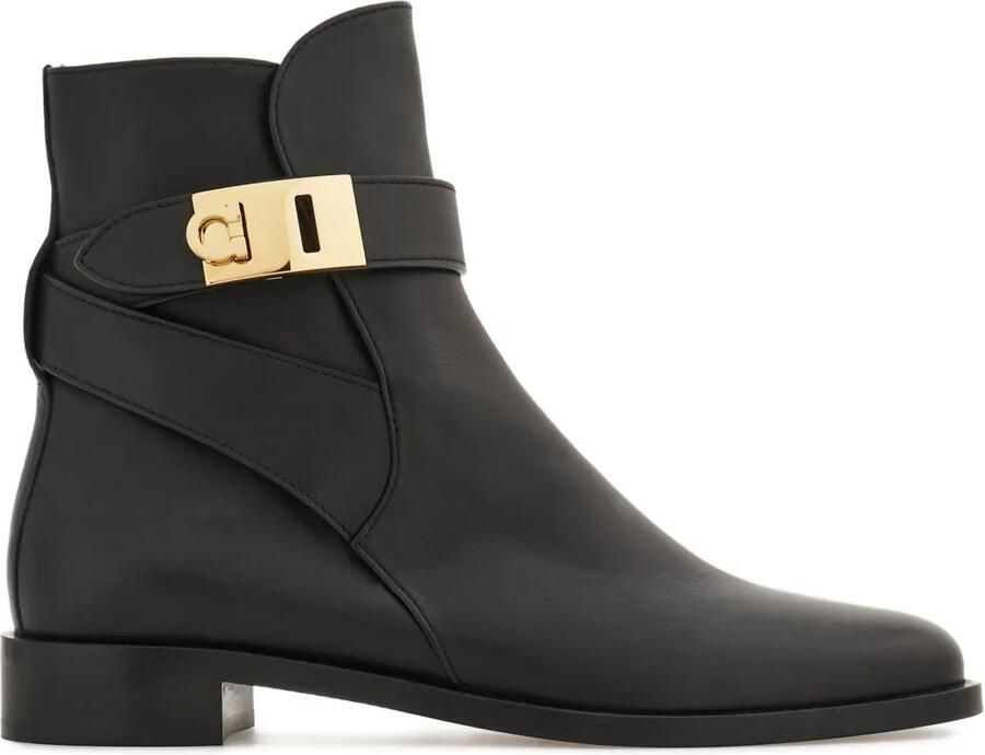 Ferragamo Gancini leren enkellaarzen met gesp Zwart