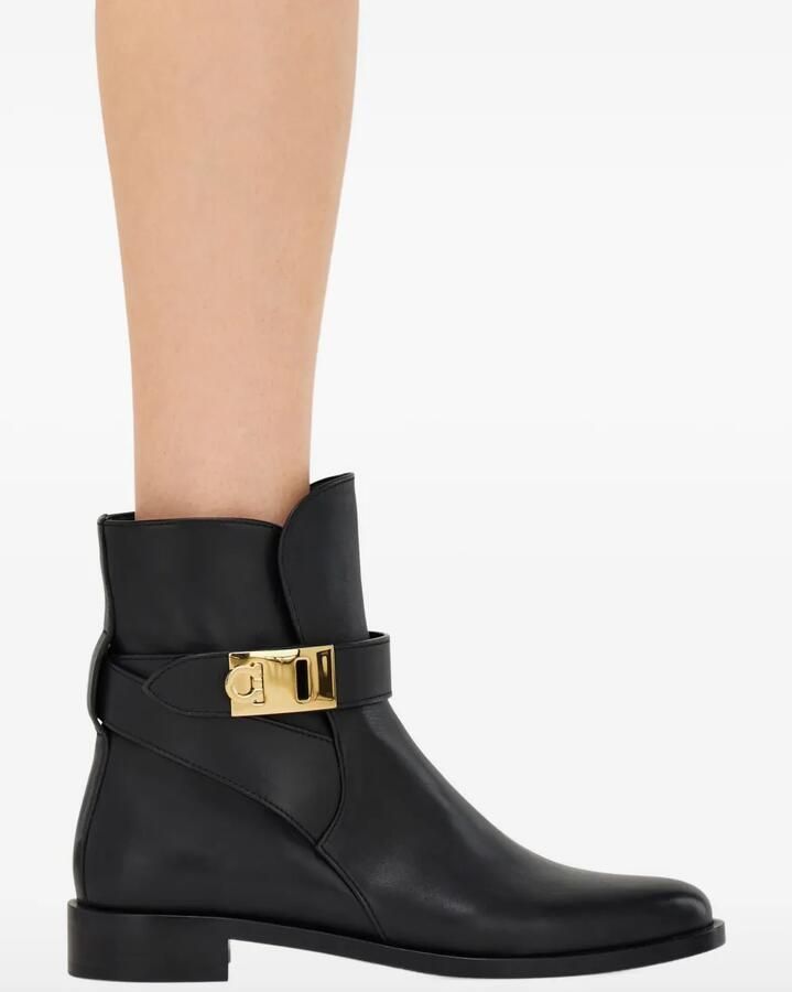 Ferragamo Gancini leren enkellaarzen met gesp Zwart - Foto 4