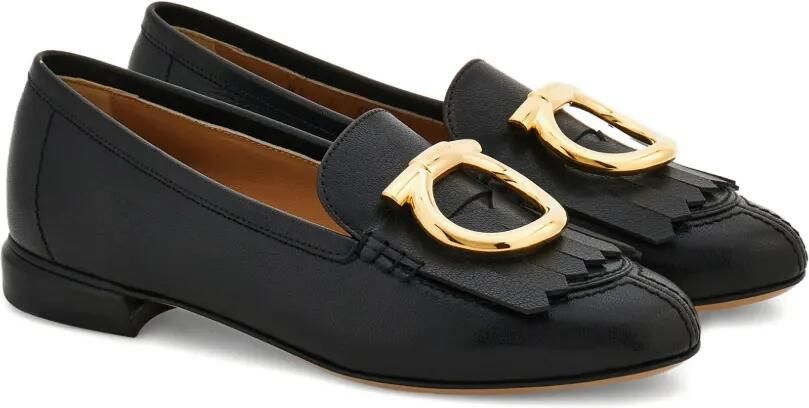 Ferragamo Gancini leren loafers met franje Zwart