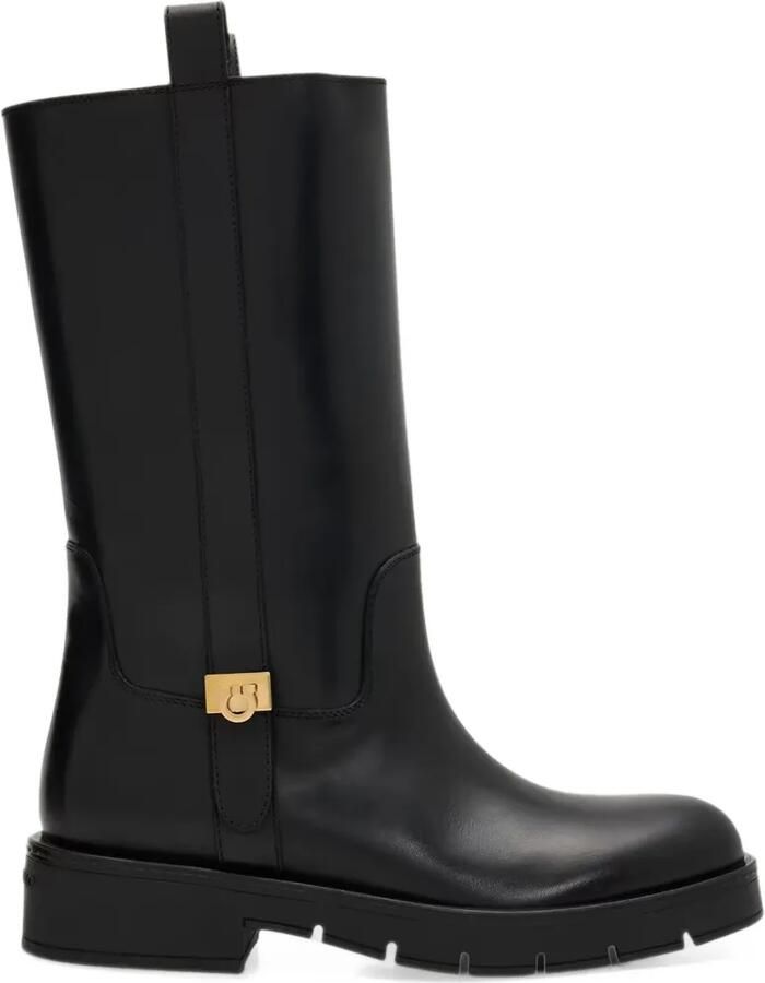 Ferragamo Leren laarzen met Gancini-plakkaat Zwart