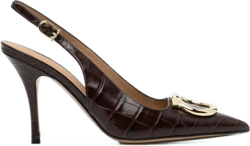 Ferragamo Gancini slingback pumps met krokodillen-reliëf Bruin