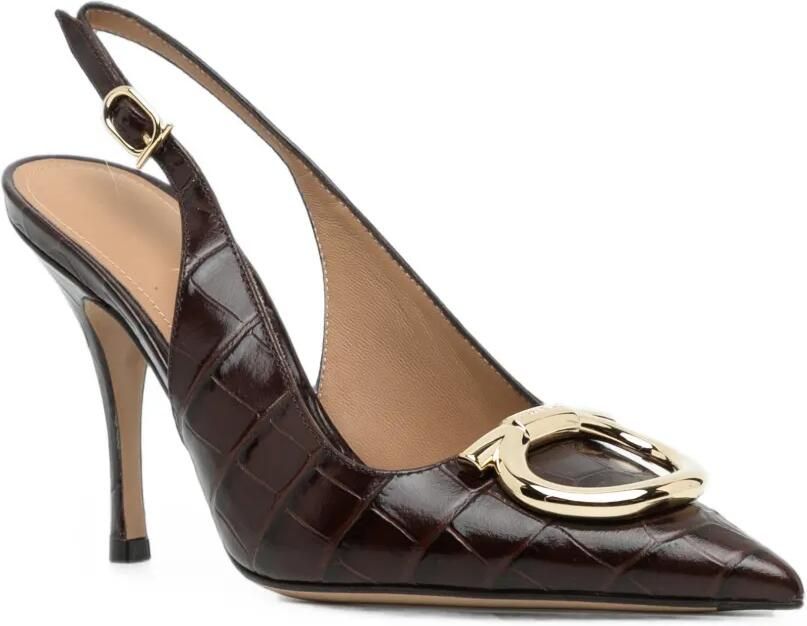 Ferragamo Gancini slingback pumps met krokodillen-reliëf Bruin - Foto 3