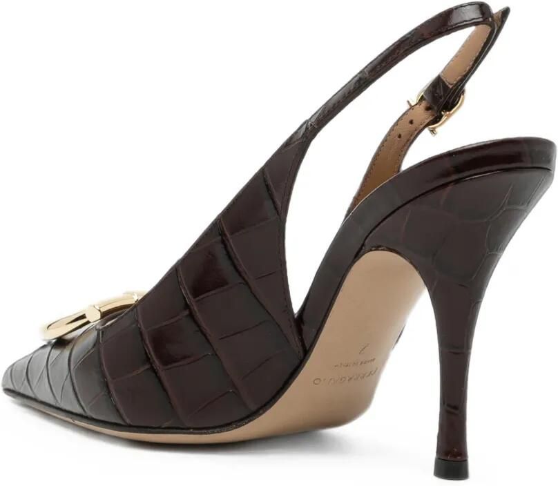Ferragamo Gancini slingback pumps met krokodillen-reliëf Bruin - Foto 2