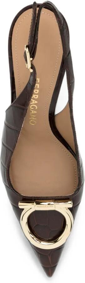 Ferragamo Gancini slingback pumps met krokodillen-reliëf Bruin - Foto 4