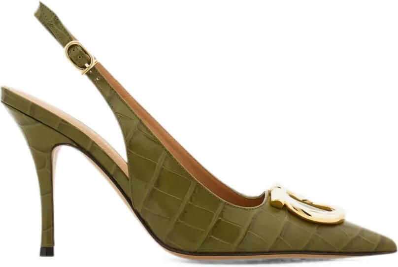 Ferragamo Gancini slingback pumps met krokodillen-reliëf Groen