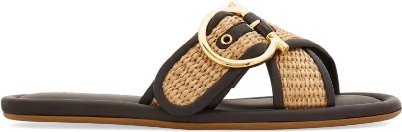 Ferragamo Gancini slippers met dubbele band Bruin