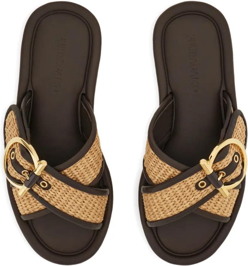 Ferragamo Gancini slippers met dubbele band Bruin - Foto 2