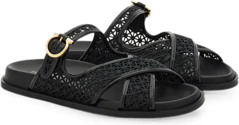 Ferragamo Gancini slippers met gesp en gekruiste bandjes Zwart