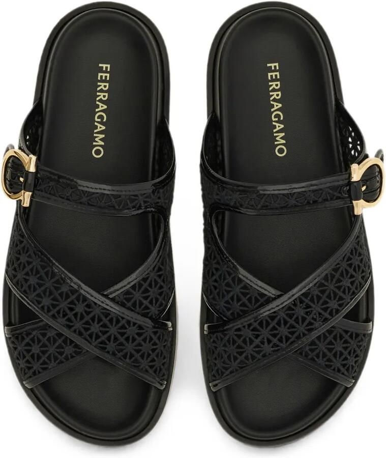 Ferragamo Gancini slippers met gesp en gekruiste bandjes Zwart - Foto 3