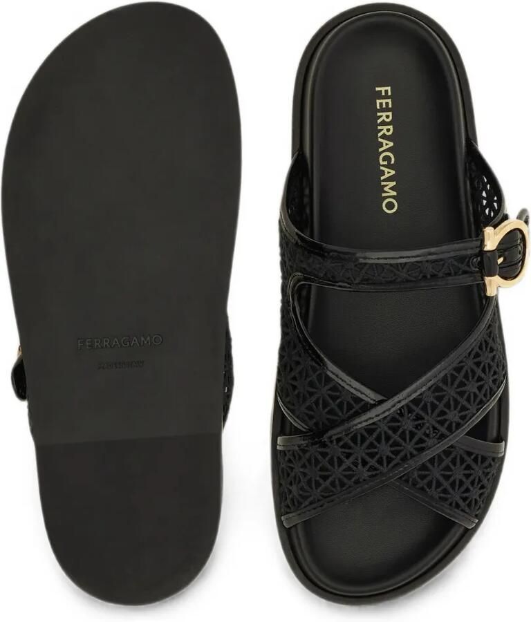 Ferragamo Gancini slippers met gesp en gekruiste bandjes Zwart - Foto 2