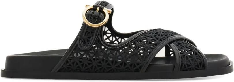 Ferragamo Gancini slippers met gesp en gekruiste bandjes Zwart - Foto 5