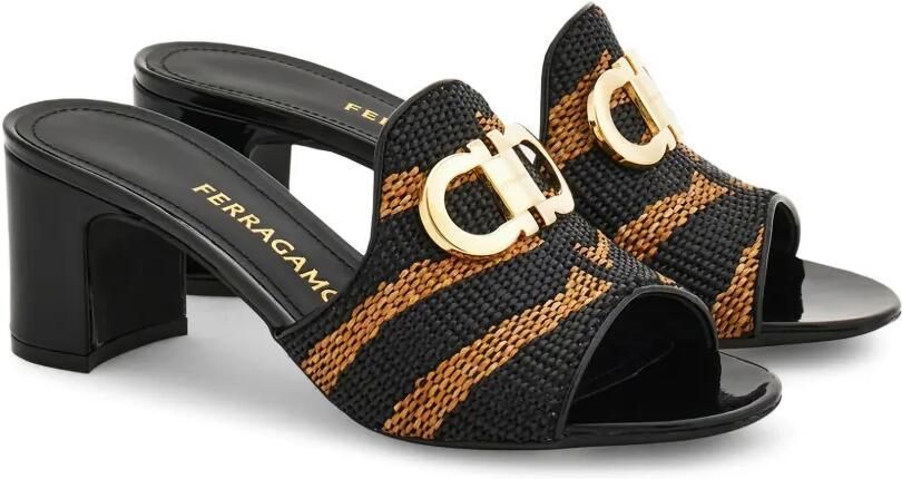 Ferragamo Gancini slippers met hak Bruin - Foto 4
