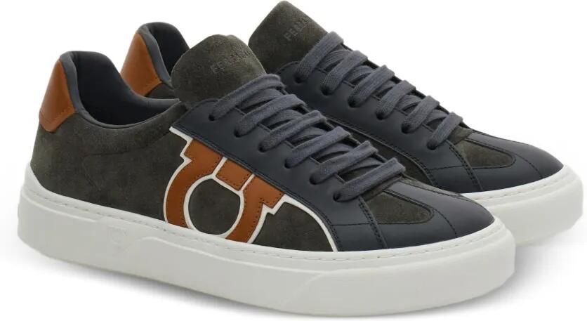 Ferragamo Gancini sneakers met suède vlak Groen - Foto 4