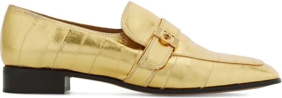 Ferragamo Gelamineerde loafers met Hug gespdetail Goud
