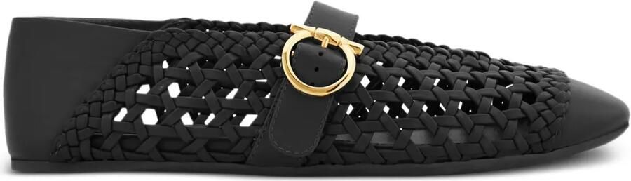 Ferragamo Gevlochten ballerina's met Gancini-gesp Zwart