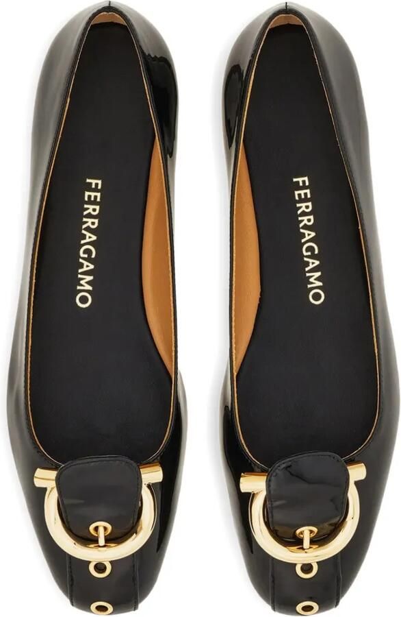 Ferragamo Leren ballerina's met Gancini-gesp Zwart
