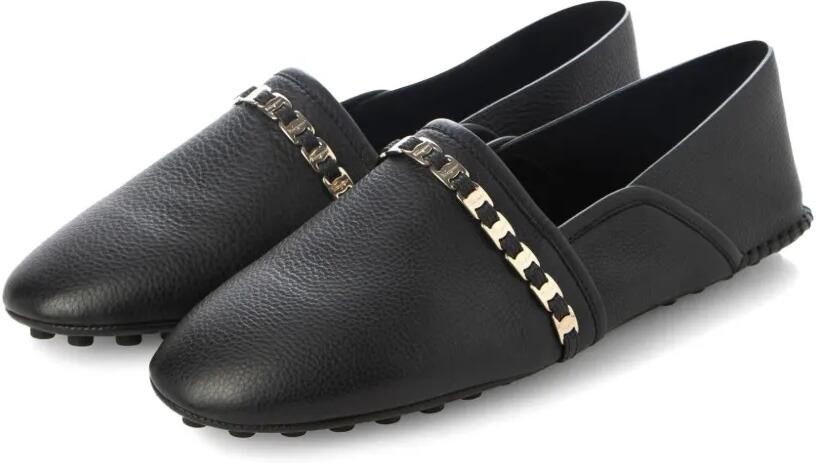 Ferragamo Leren ballerina's met kettingbandje Zwart