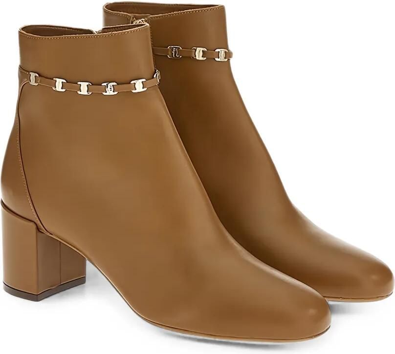 Ferragamo Leren enkellaarzen met Gancini-plakkaat Bruin