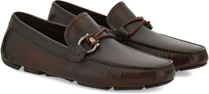 Ferragamo Leren loafers met Gancini-hardware Bruin