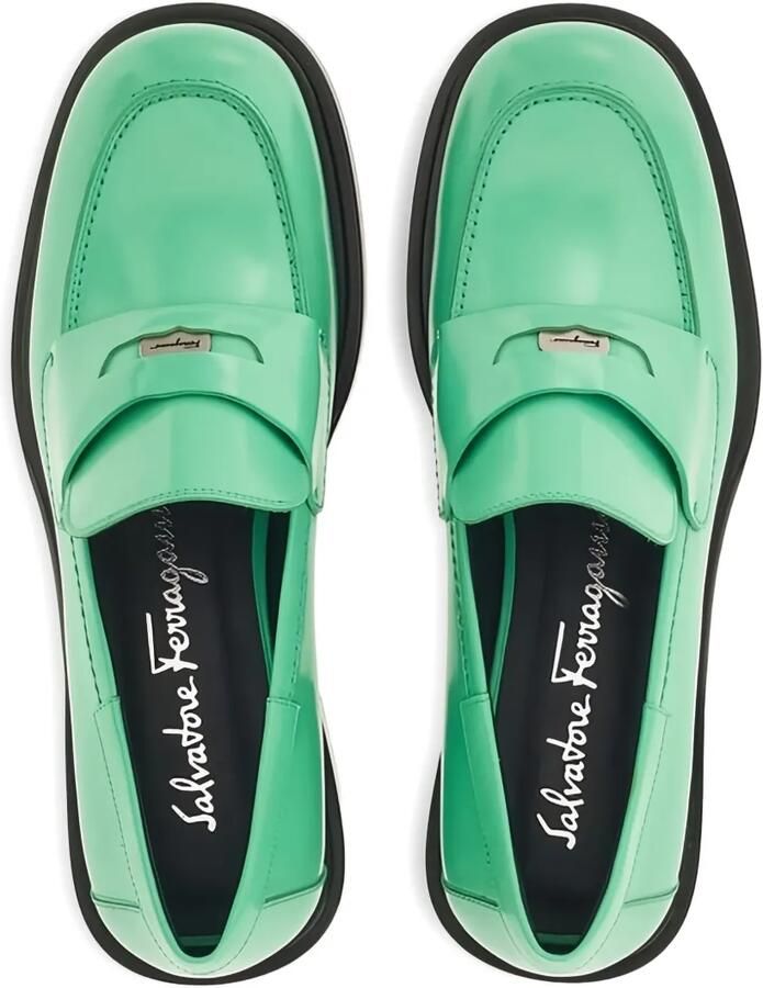Ferragamo Leren loafers met penny-bandje Groen - Foto 3