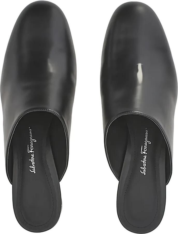 Ferragamo Leren muiltjes met bewerkte hak Zwart - Foto 2