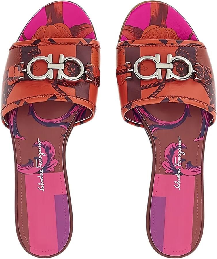 Ferragamo Leren sandalen met Gancini-print Rood - Foto 2