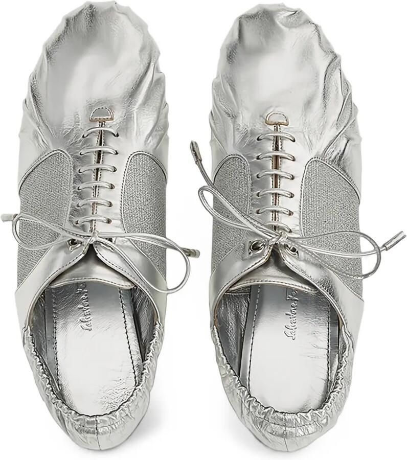 Ferragamo Leren veterschoenen met metallic afwerking Zilver - Foto 2