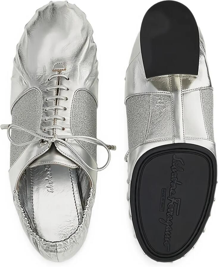 Ferragamo Leren veterschoenen met metallic afwerking Zilver - Foto 3
