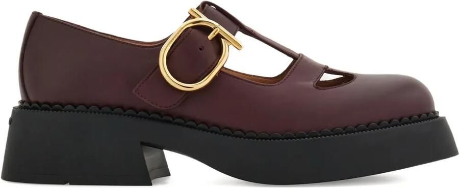 Ferragamo Loafers met T-bandje en gesp Rood