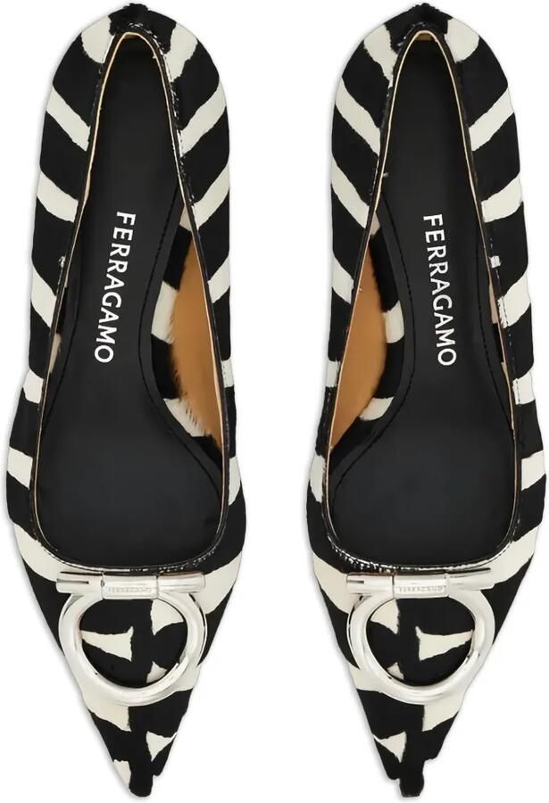 Ferragamo Maxi Gancini pumps met zebra-print en gesp Wit - Foto 2