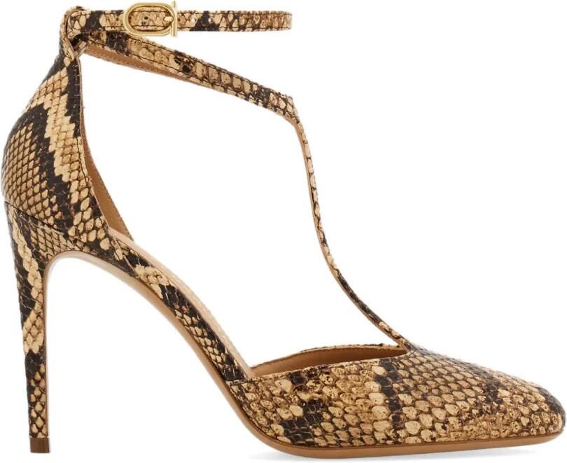 Ferragamo Pumps met slangen-effect en T-bandje Beige