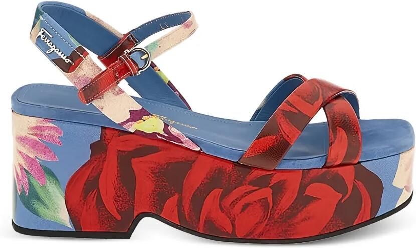 Ferragamo Sandalen met bloemenprint en gesp Blauw