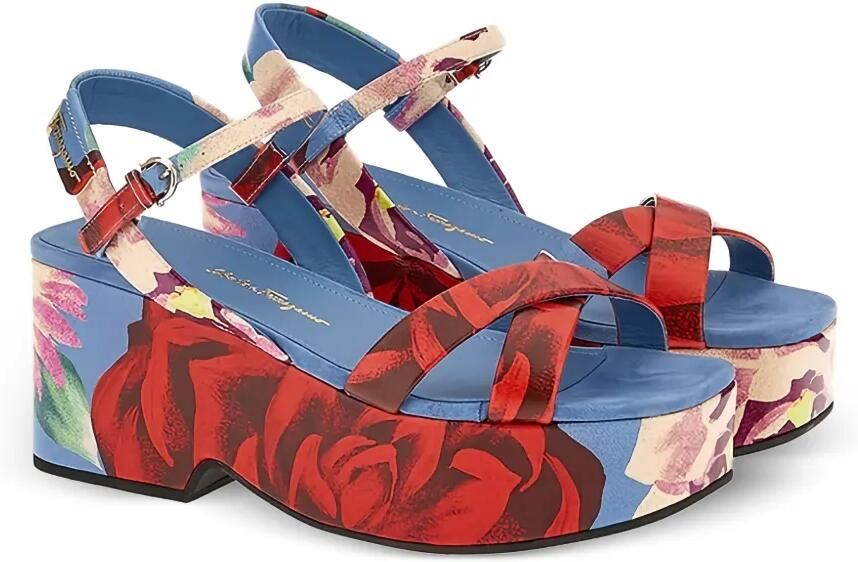 Ferragamo Sandalen met bloemenprint en gesp Blauw - Foto 4
