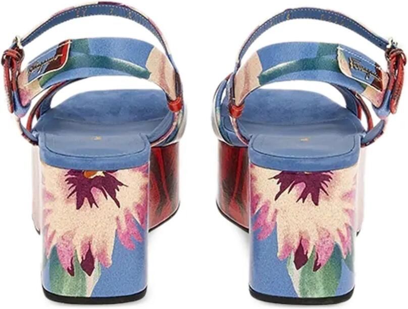 Ferragamo Sandalen met bloemenprint en gesp Blauw - Foto 3