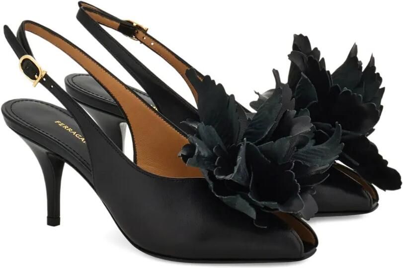 Ferragamo Slingback pumps verfraaid met bloemen Zwart - Foto 4