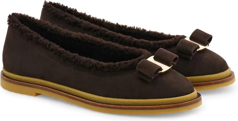 Ferragamo Vara-bow ballet flat with merino-wool detail Bruin - Foto 4