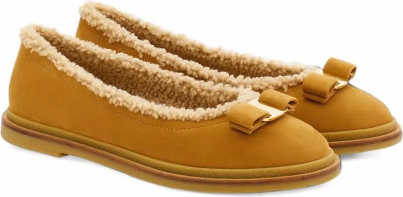 Ferragamo Vara bow ballet flats with merino-wool detail Bruin - Foto 5