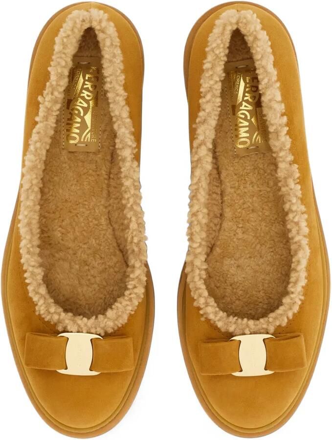 Ferragamo Vara bow ballet flats with merino-wool detail Bruin - Foto 2