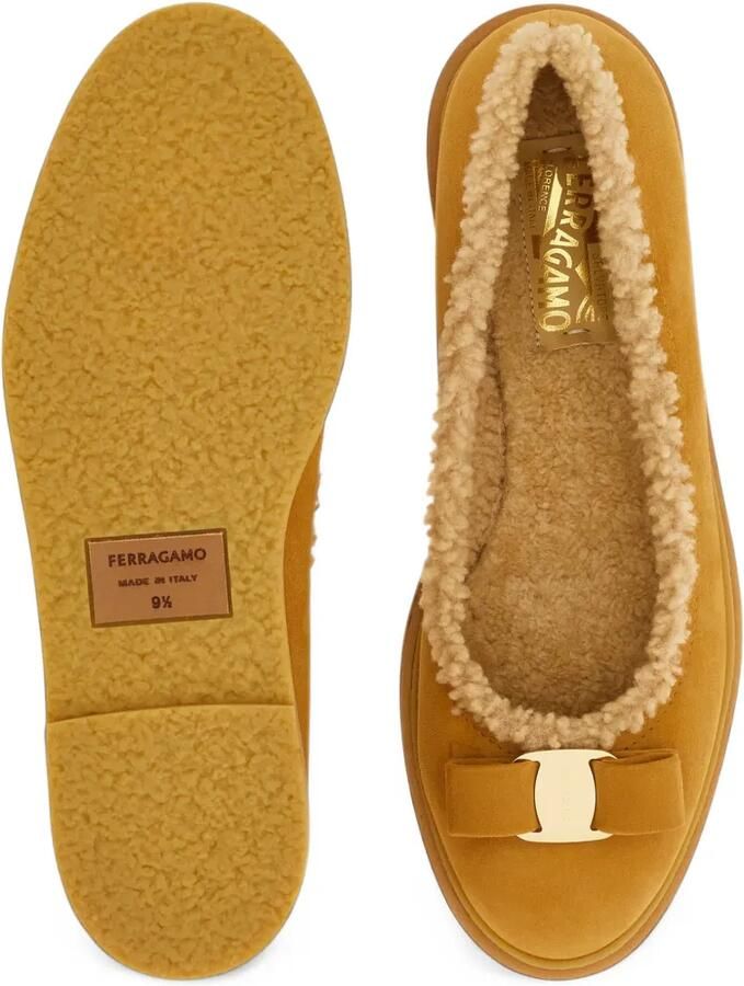 Ferragamo Vara bow ballet flats with merino-wool detail Bruin - Foto 3