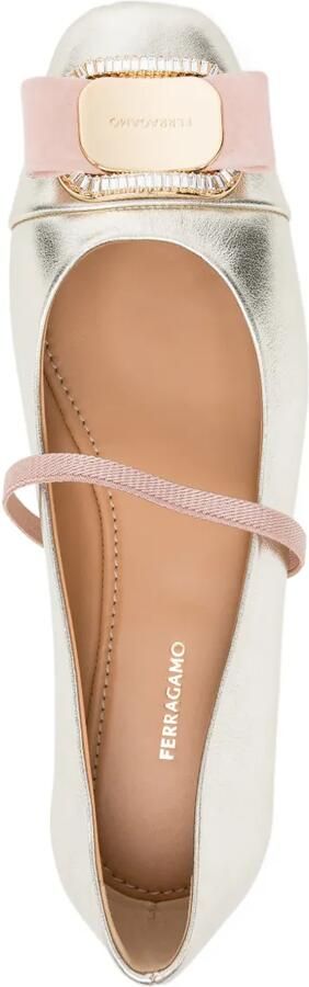 Ferragamo Vara metallic leren ballerina's Goud - Foto 3