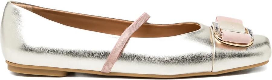 Ferragamo Vara metallic leren ballerina's Goud - Foto 4