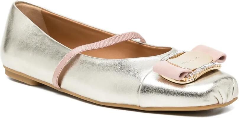 Ferragamo Vara metallic leren ballerina's Goud - Foto 2