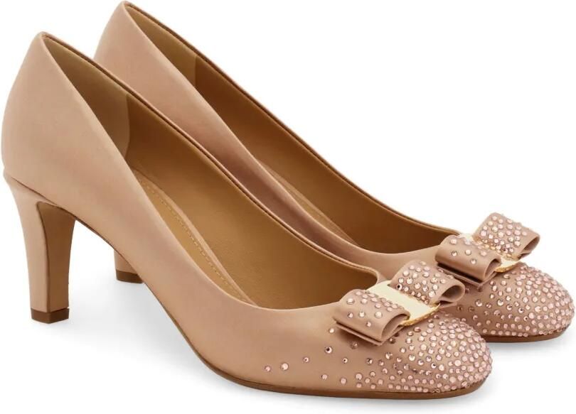 Ferragamo Vara pumps met strik en kristallen Beige - Foto 5