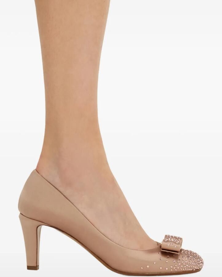 Ferragamo Vara pumps met strik en kristallen Beige - Foto 2