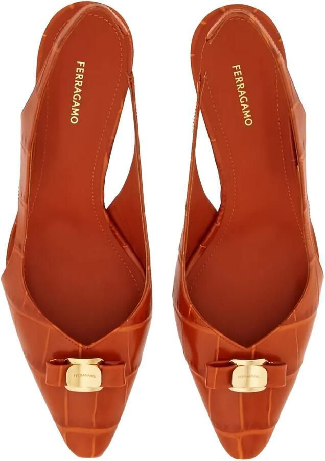 Ferragamo Zarula pumps met puntige neus en reliëf Oranje - Foto 2