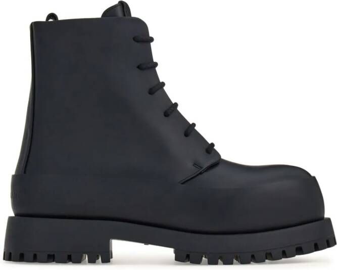 Ferragamo Leren combat boots Zwart