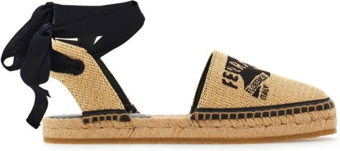 Ferragamo logo-embroidered raffia espadrilles Beige