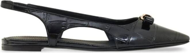 Ferragamo Ballerina's met krokodillen-reliëf en slingback-bandje Zwart