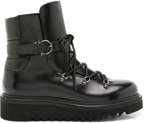 Ferragamo Trekking leren enkellaarzen Zwart