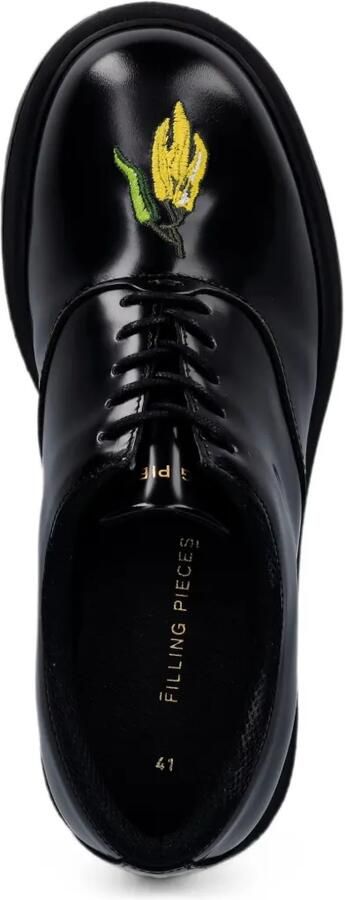 Filling Pieces Derby veterschoenen met geborduurde bloemen Zwart - Foto 4